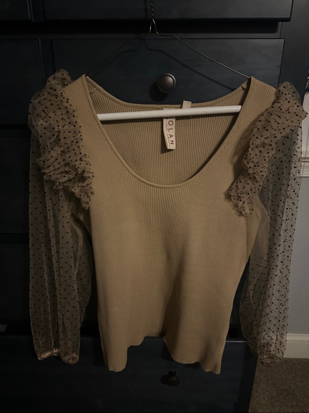 Anthropologie Dolan Women's Tan Ruffle Sleeve Knit Top